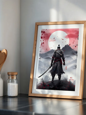 Samurai Vollmond Nebellandschaft