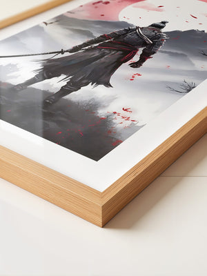 Samurai Vollmond Nebellandschaft