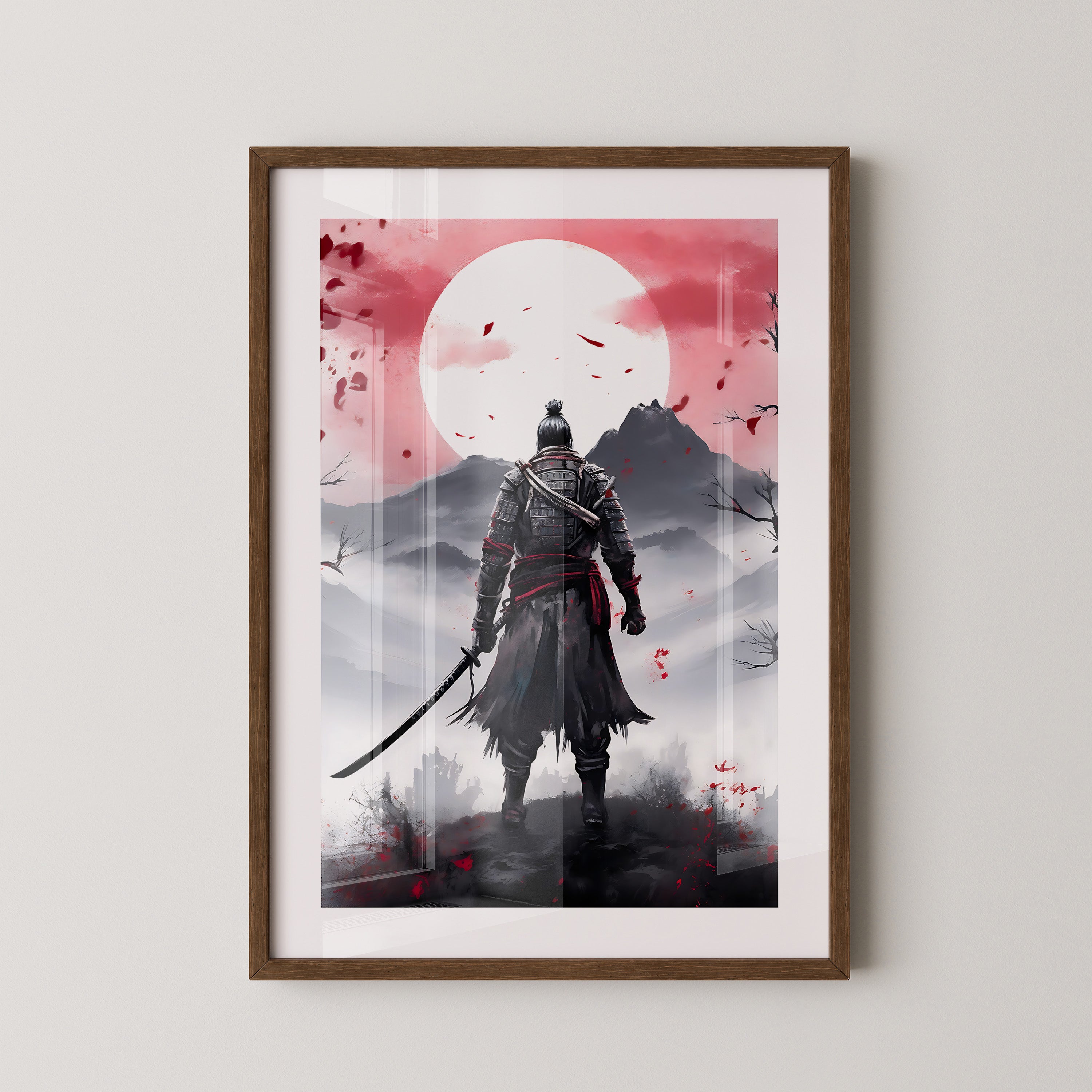 Samurai Mondlicht Nebellandschaft