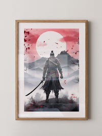 Samurai Vollmond Nebellandschaft