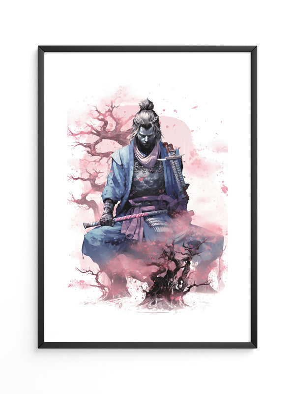 Samurai Kirschblüten Aquarell