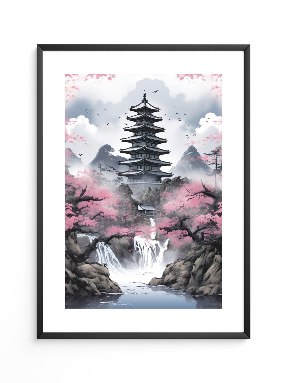 Pagode Kirschblüten Wasserfall