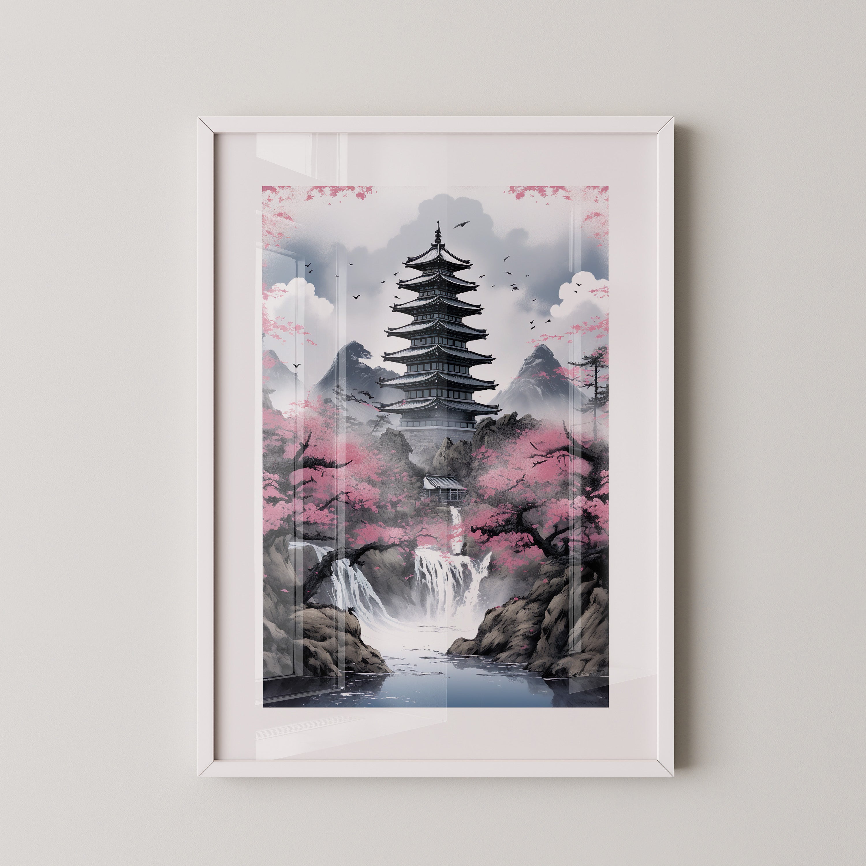 Pagode Kirschblüten Wasserfall