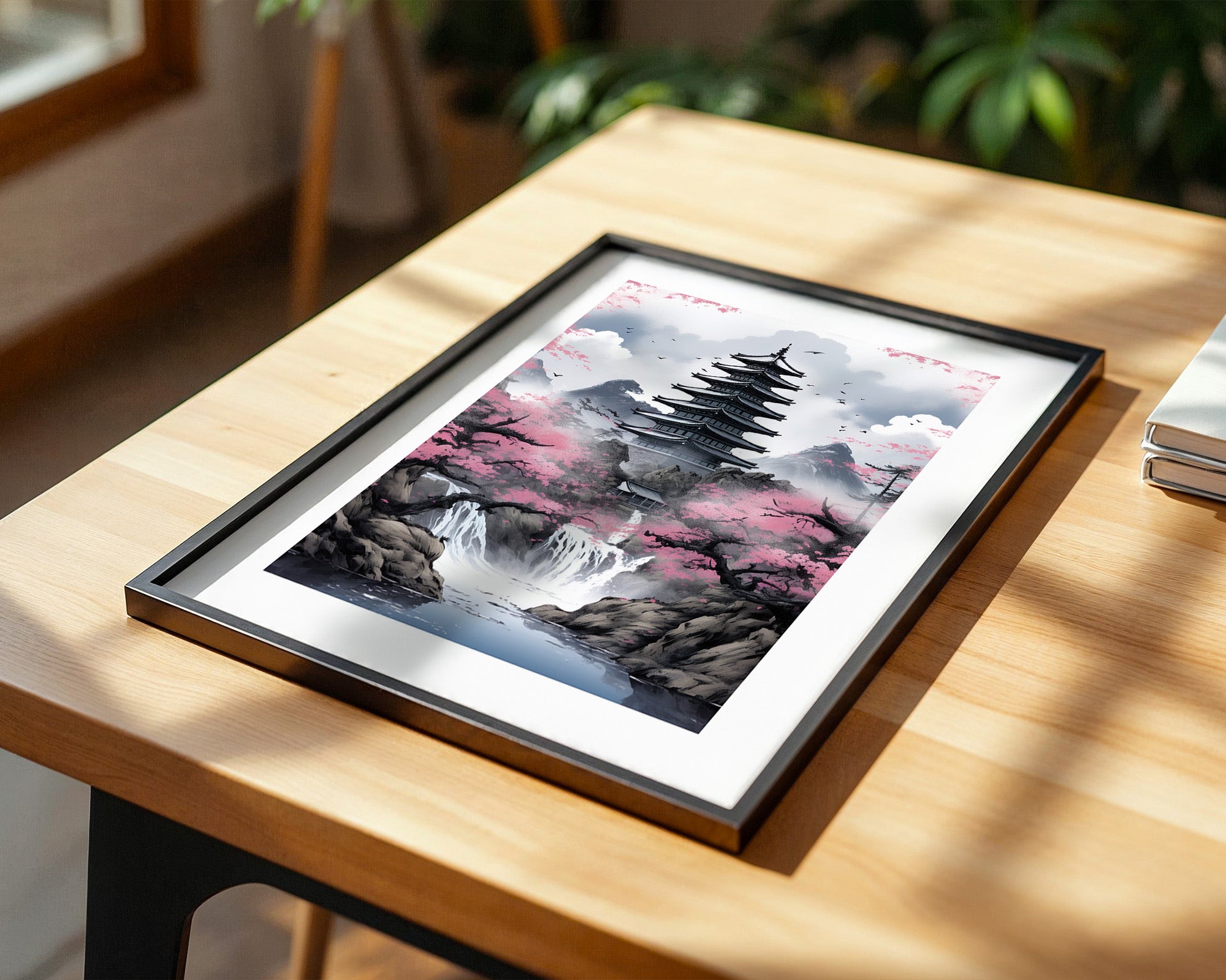 Pagode Kirschblüten Wasserfall