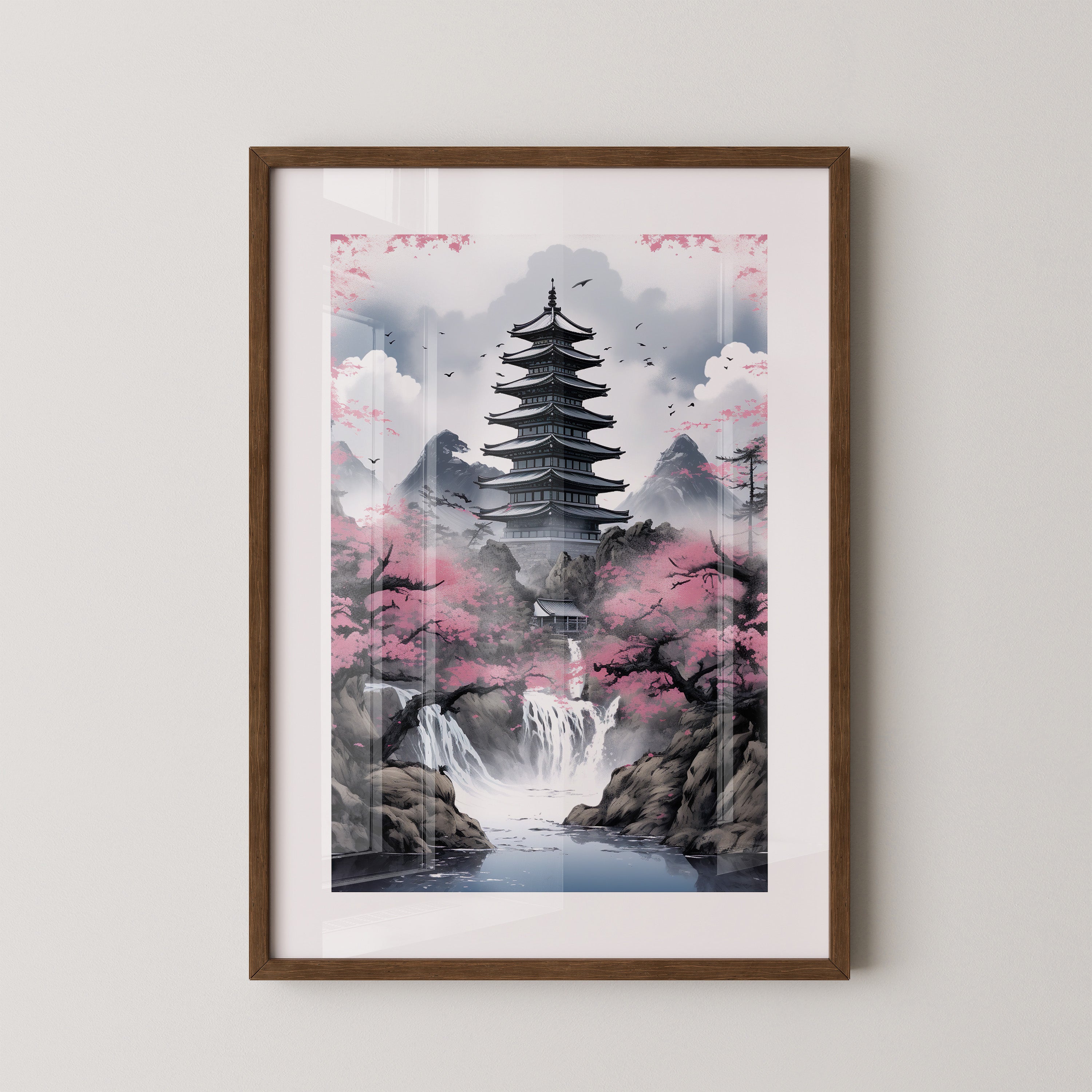 Pagode Kirschblüten Wasserfall