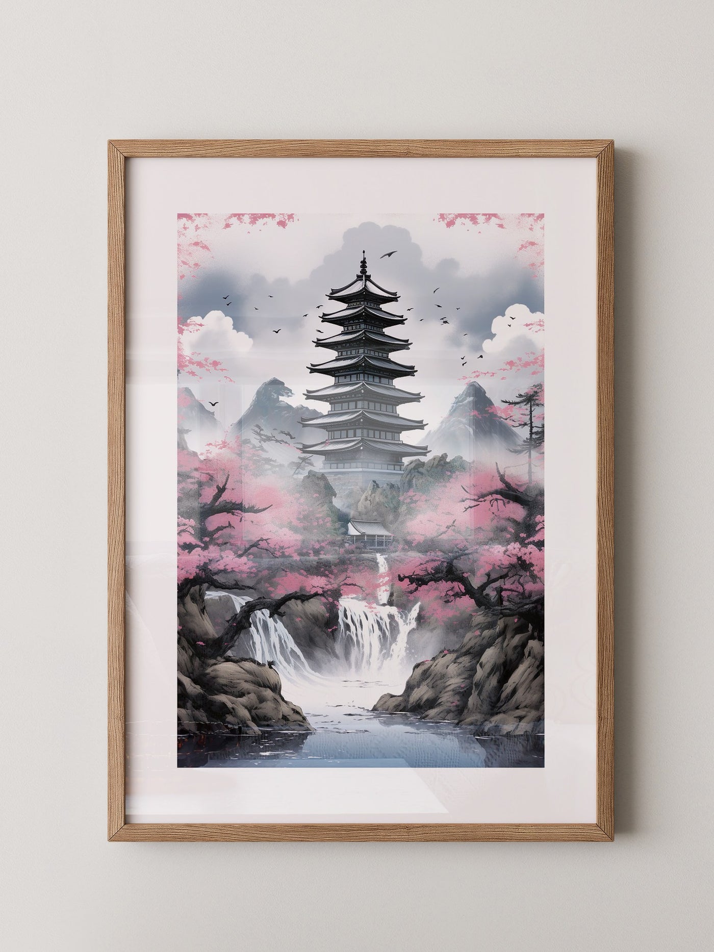 Pagode Kirschblüten Wasserfall