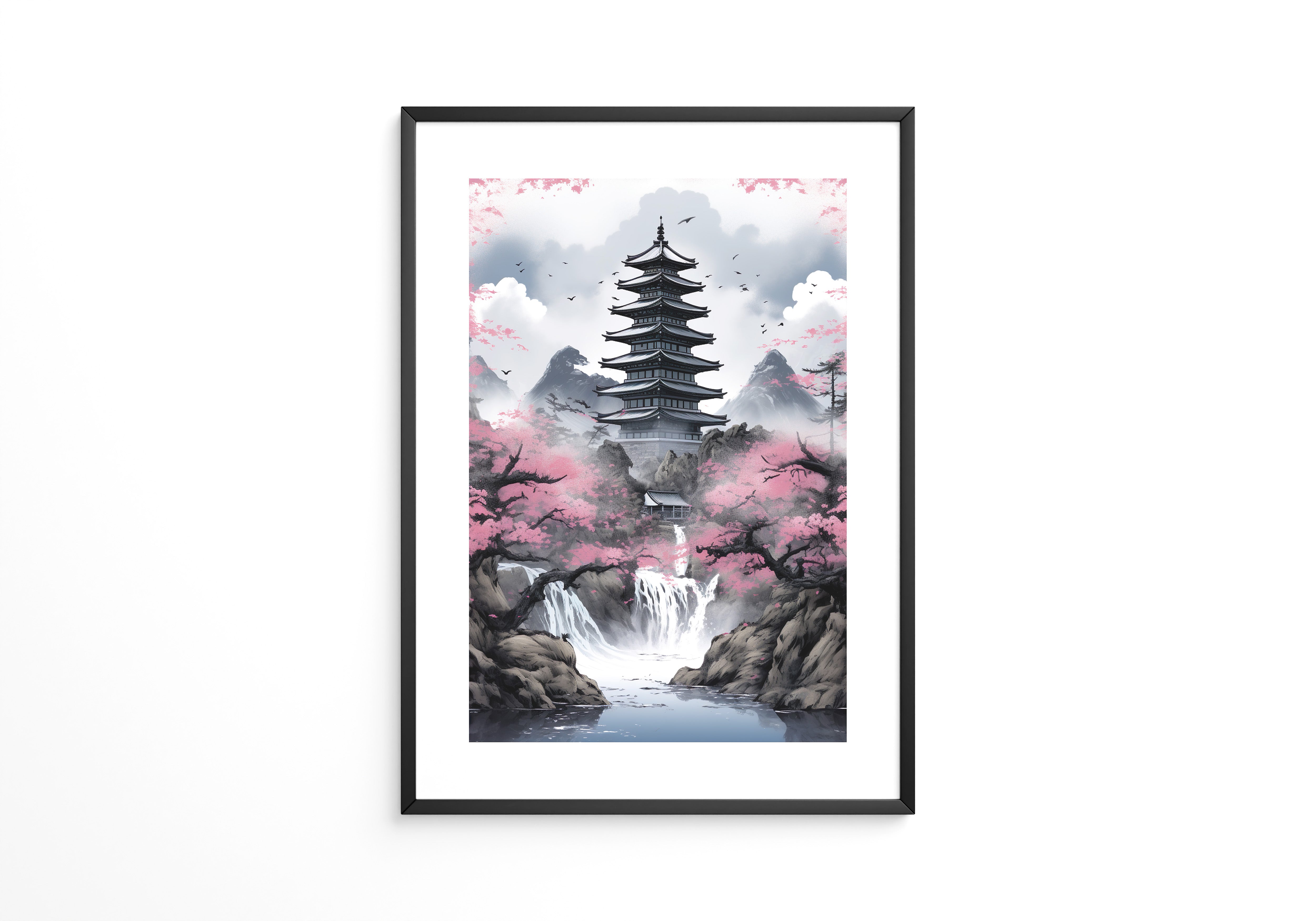 Pagode Kirschblüten Wasserfall