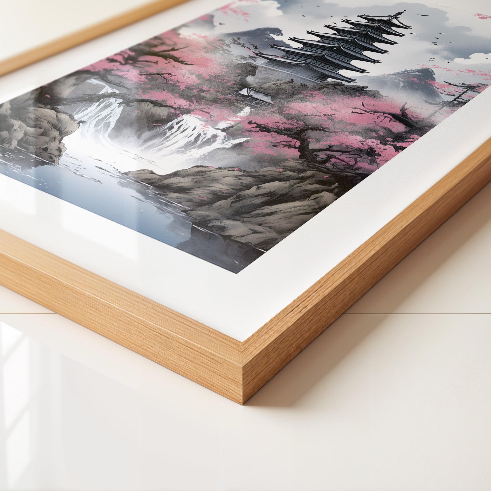 Pagode Kirschblüten Wasserfall