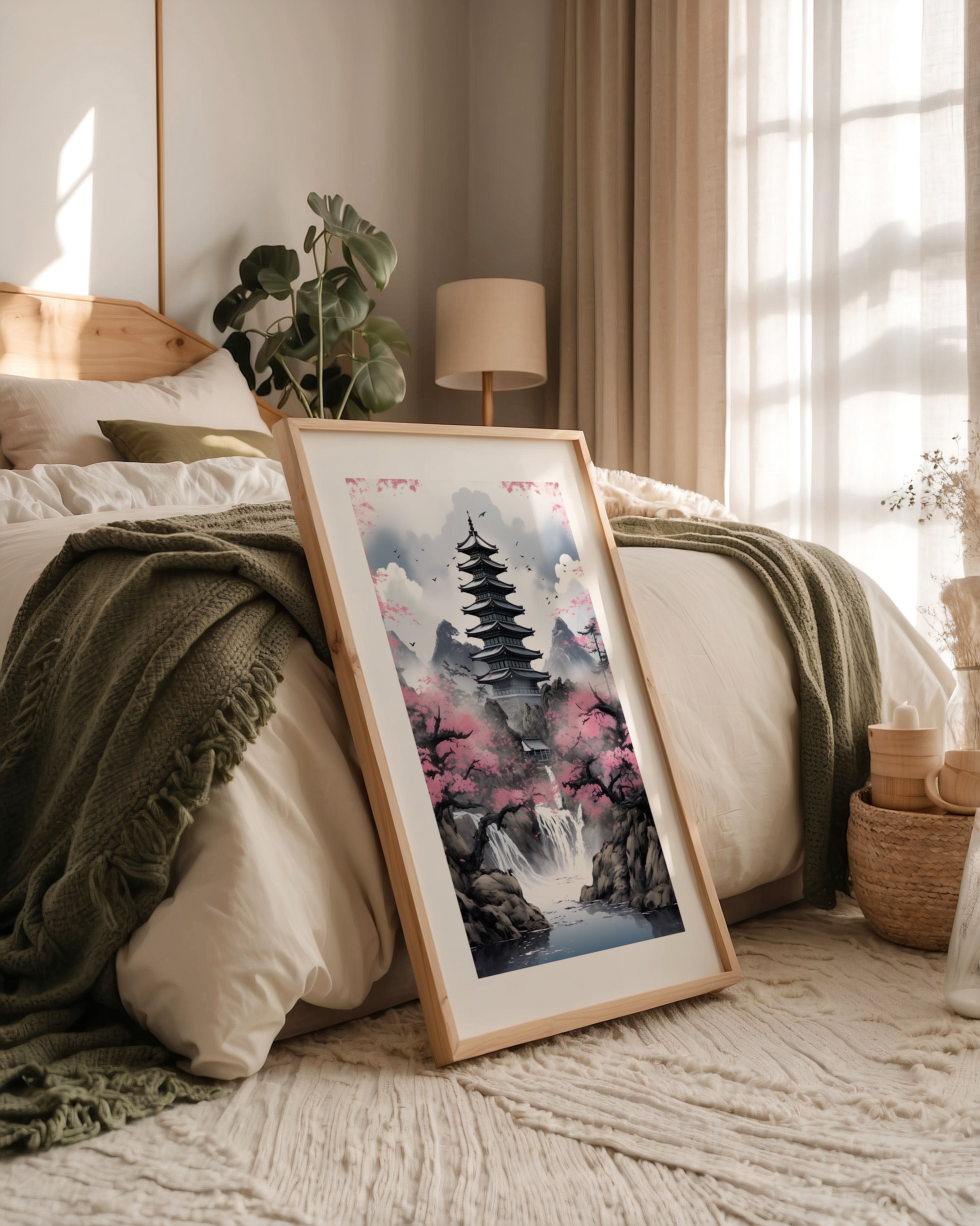 Pagode Kirschblüten Wasserfall