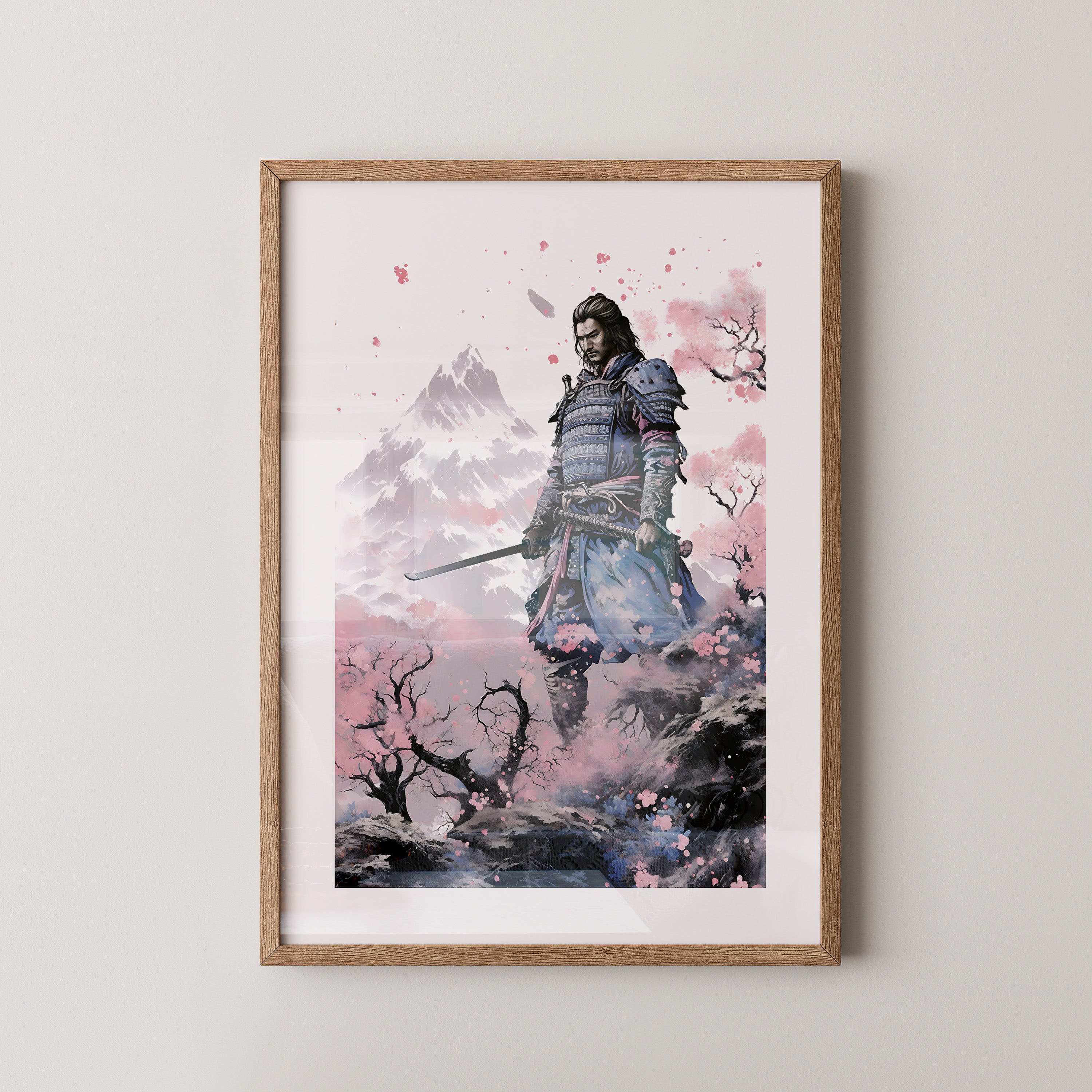 Samurai Blütenpracht Bergsilhouette