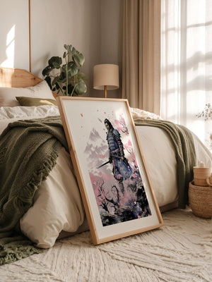 Samurai Blütenpracht Bergsilhouette