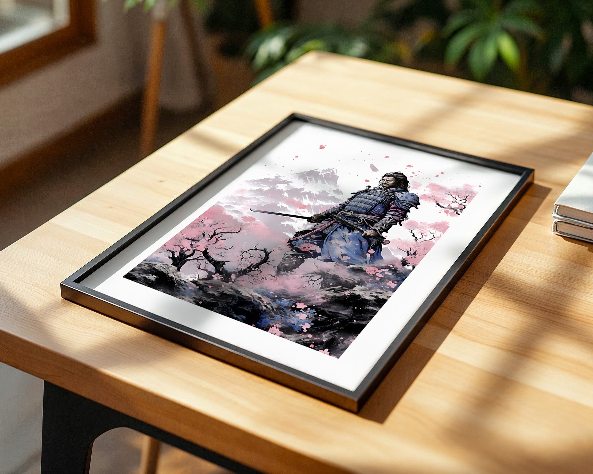 Samurai Blütenpracht Bergsilhouette