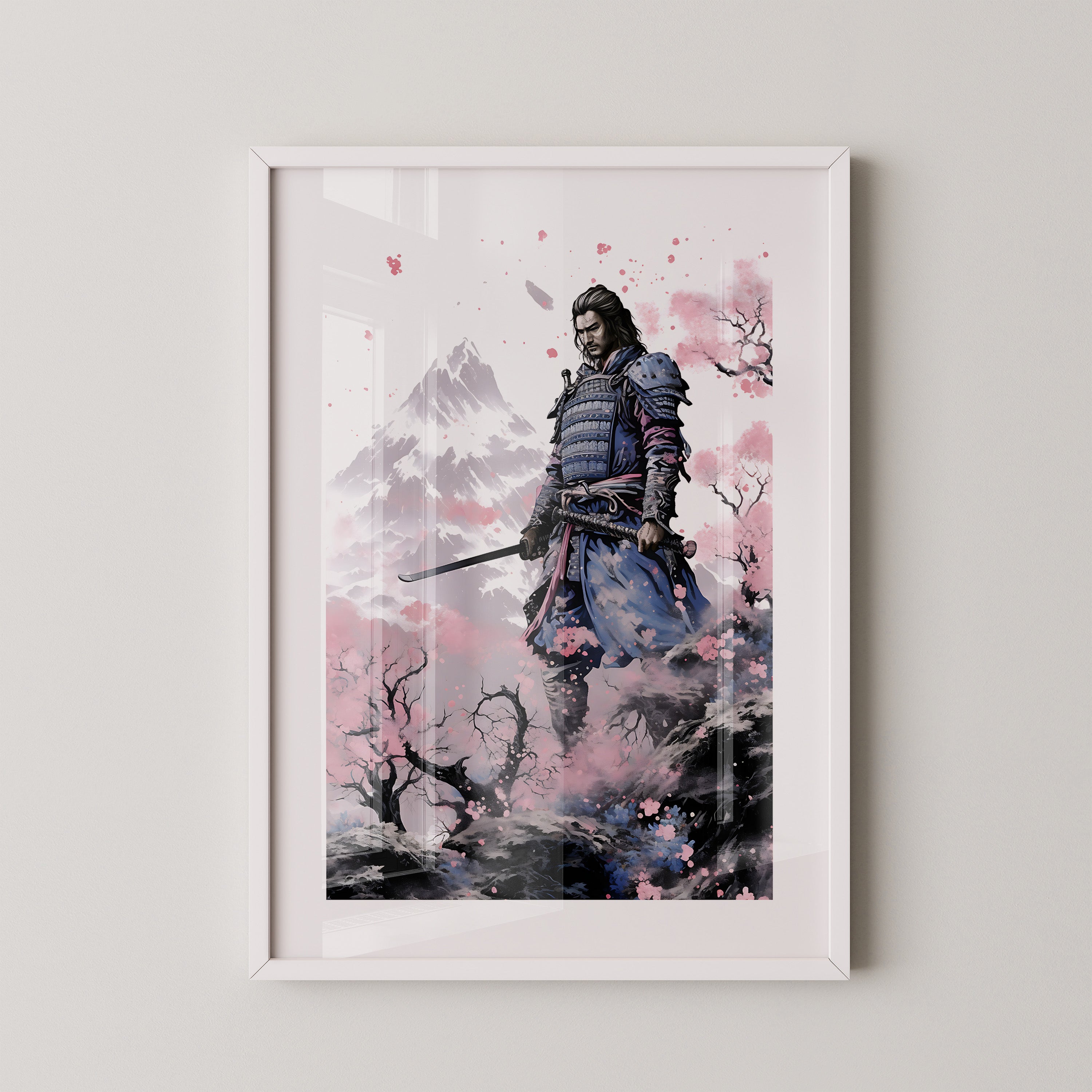 Samurai Blütenpracht Bergsilhouette