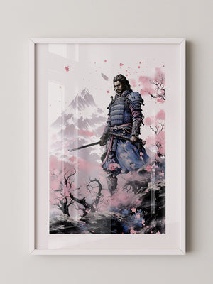 Samurai Blütenpracht Bergsilhouette