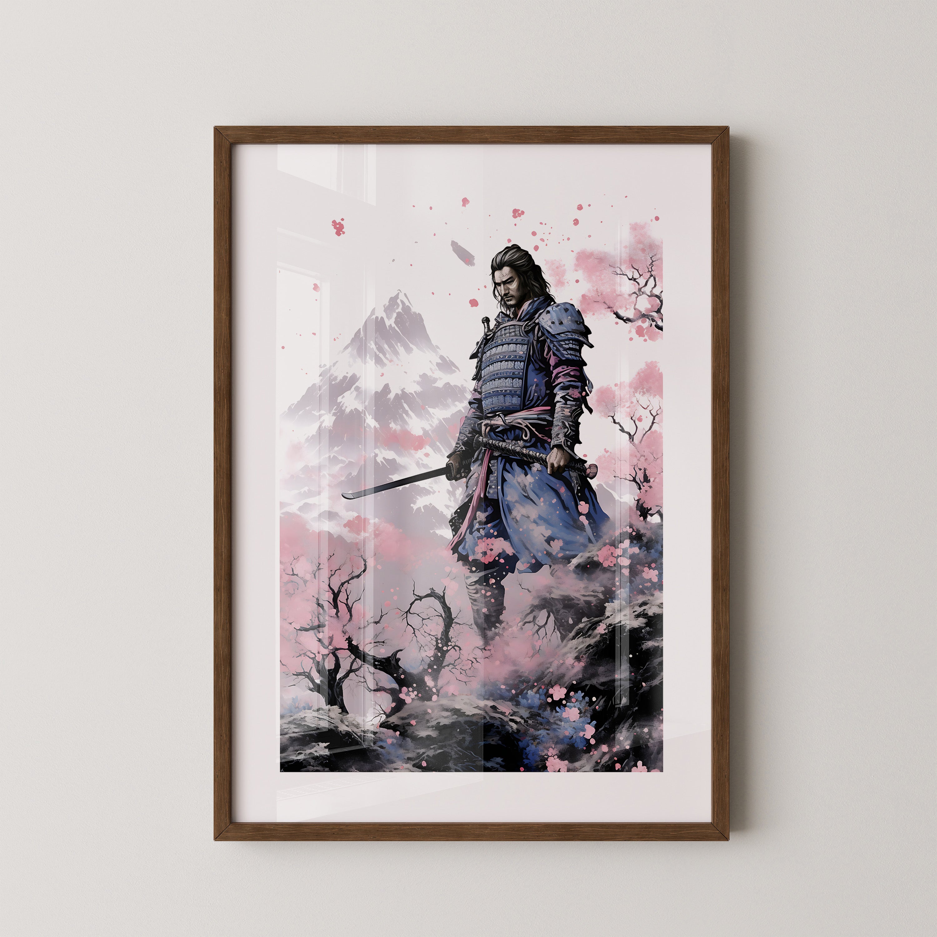 Samurai Blütenpracht Bergsilhouette