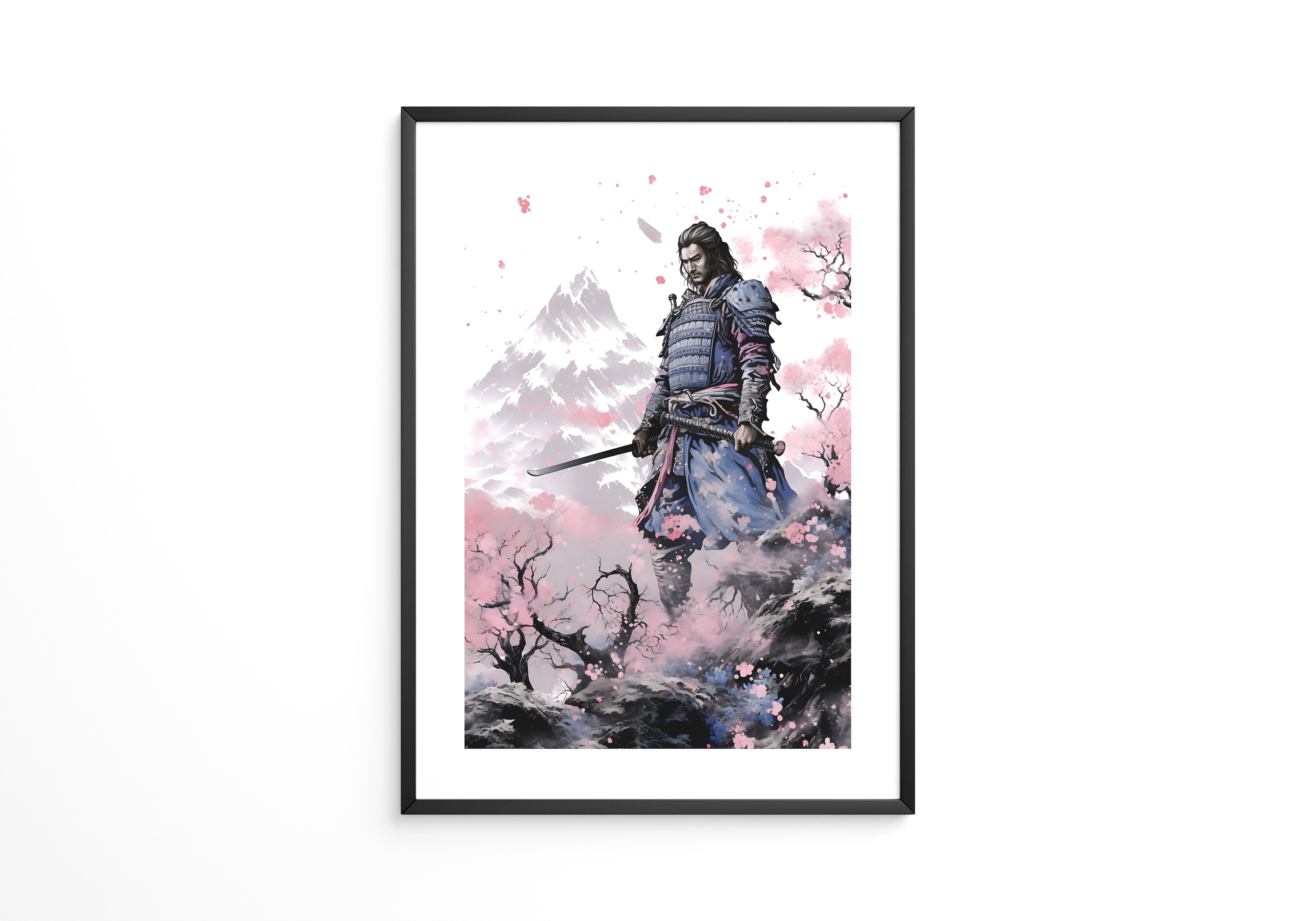 Samurai Blütenpracht Bergsilhouette