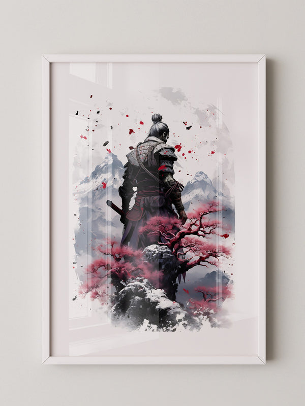 Samurai mit Kirschblüten Aquarell