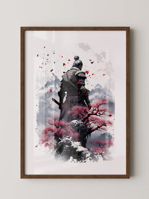 Samurai mit Kirschblüten Aquarell