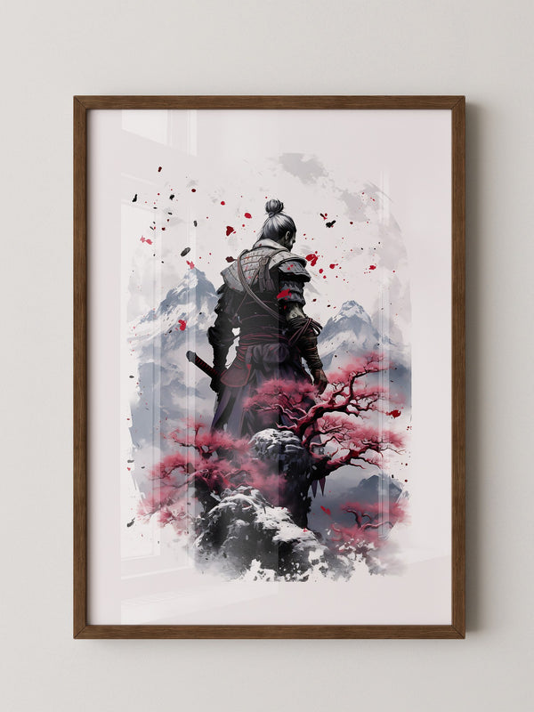Samurai mit Kirschblüten Aquarell