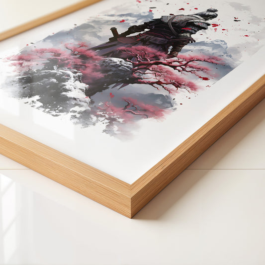 Samurai mit Kirschblüten Aquarell