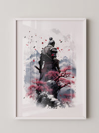 Samurai mit Kirschblüten Aquarell