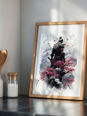 Samurai mit Kirschblüten Aquarell