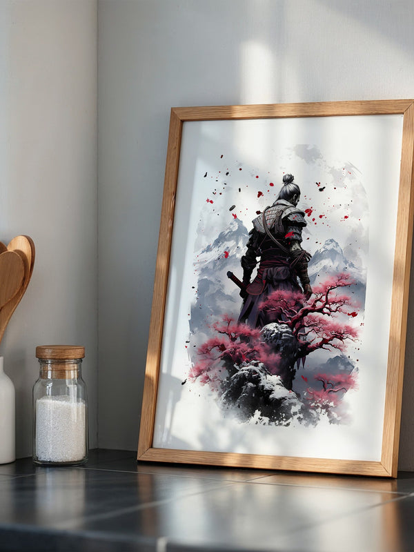 Samurai mit Kirschblüten Aquarell