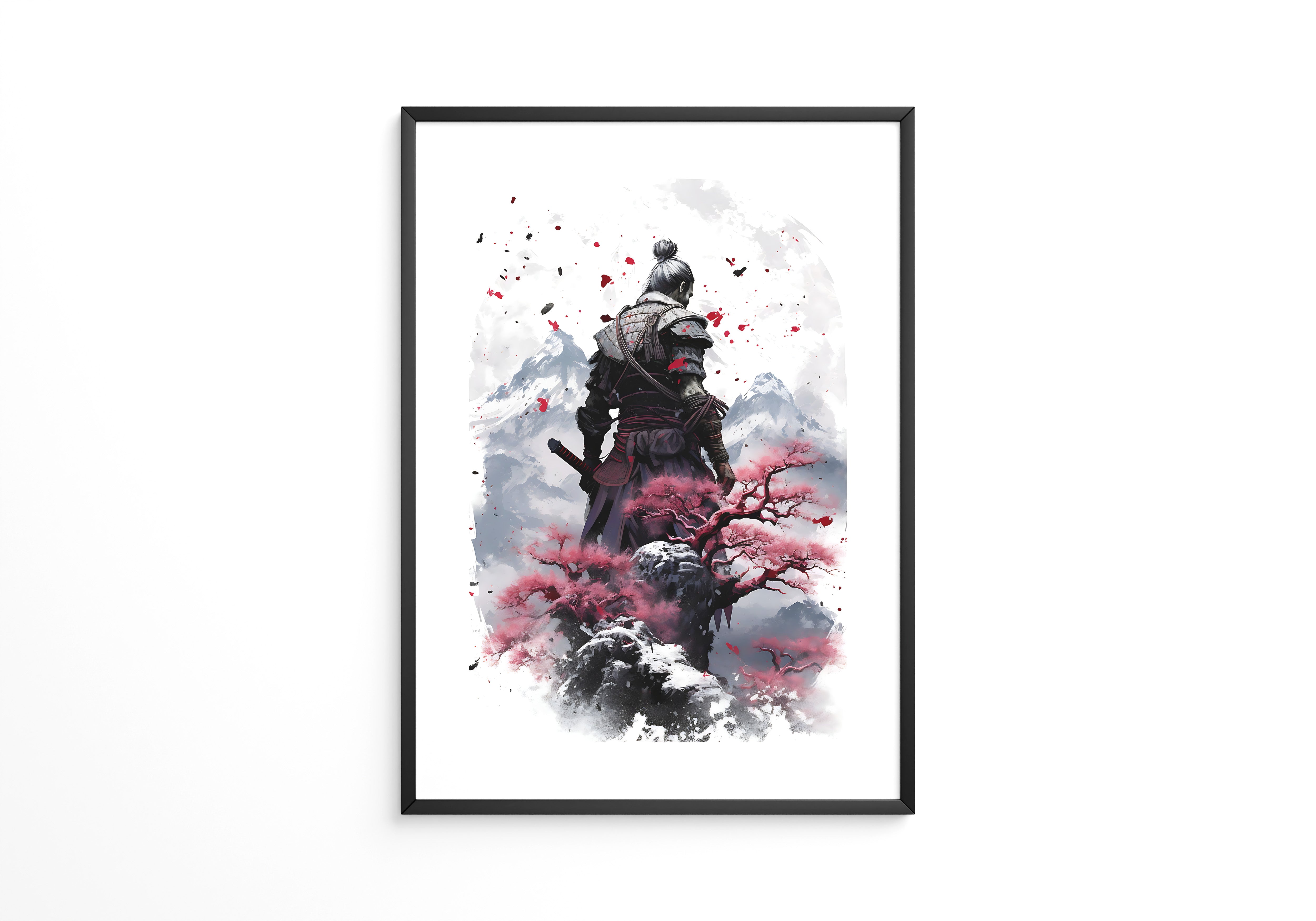 Samurai mit Kirschblüten Aquarell