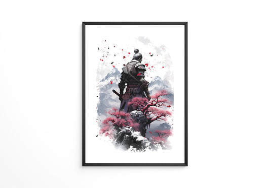 Samurai mit Kirschblüten Aquarell