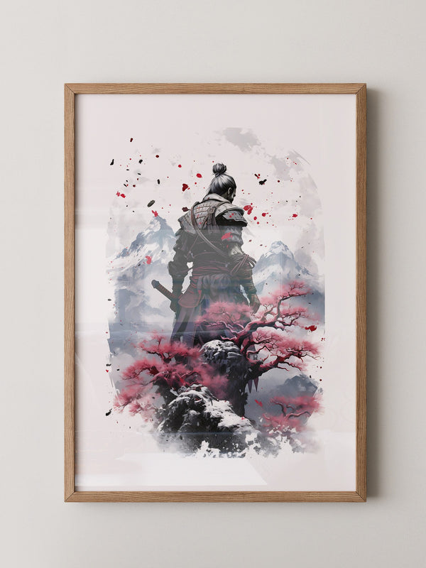 Samurai mit Kirschblüten Aquarell