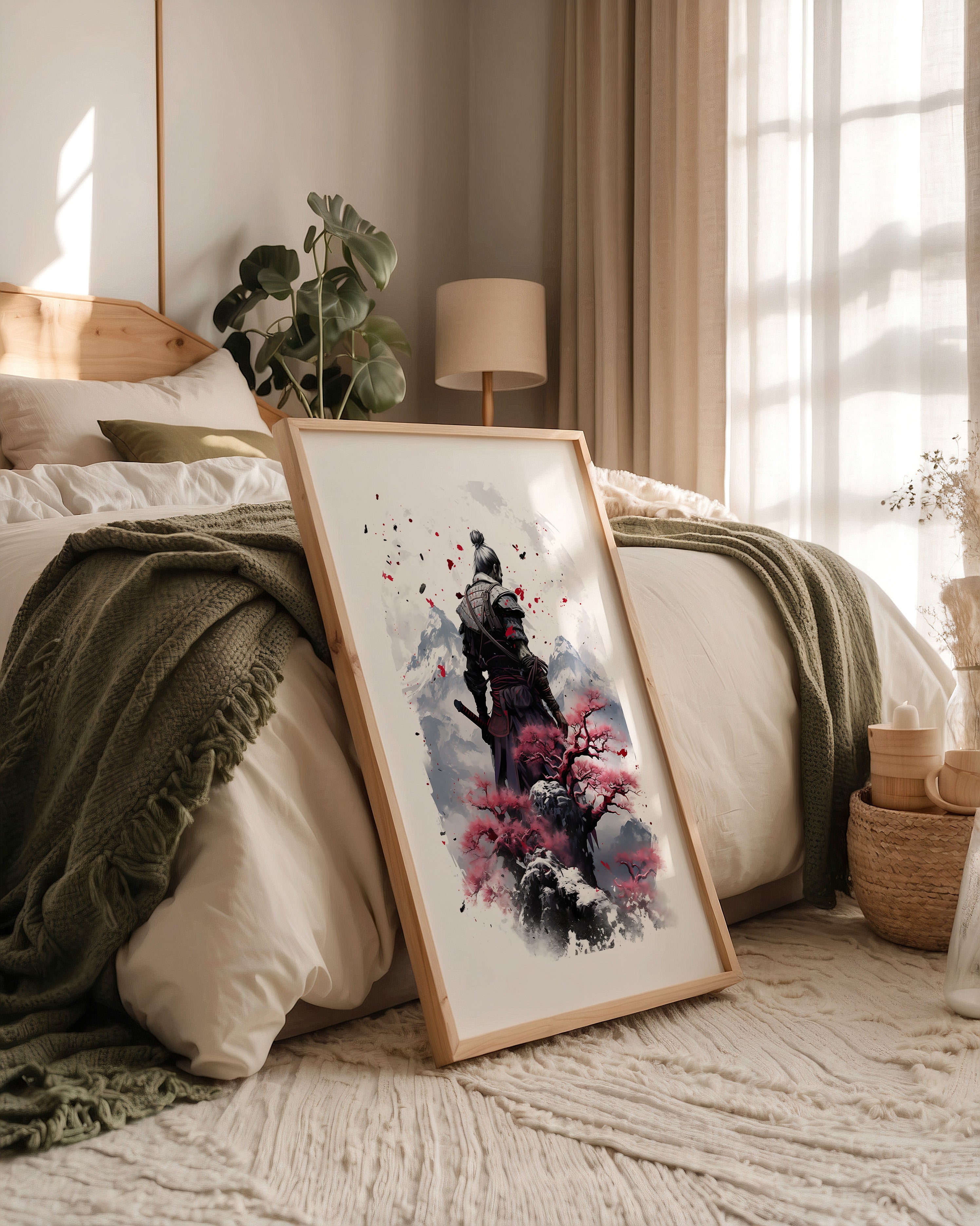 Samurai mit Kirschblüten Aquarell