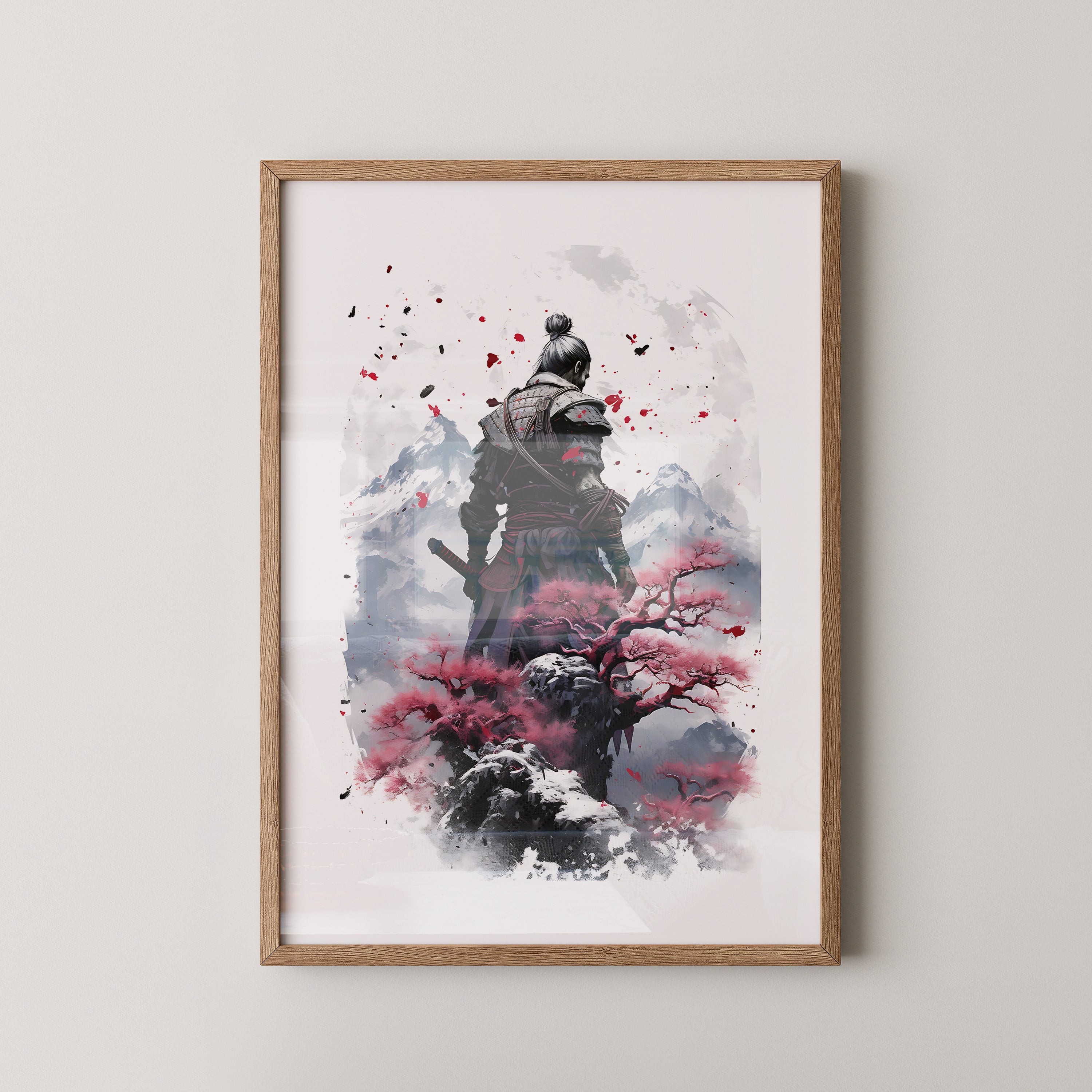 Samurai mit Kirschblüten Aquarell