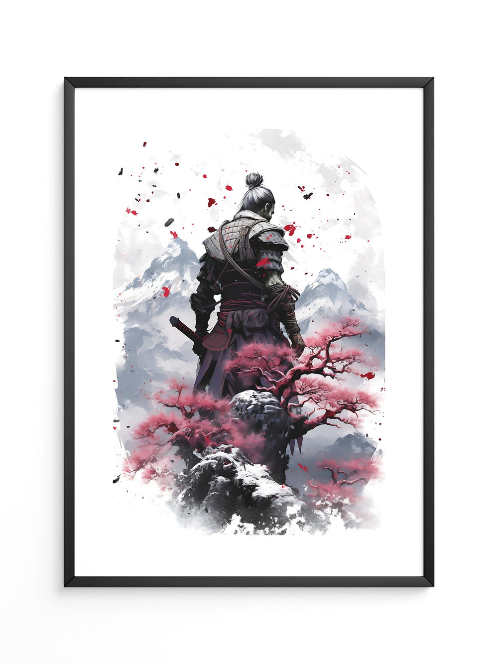 Samurai mit Kirschblüten Aquarell