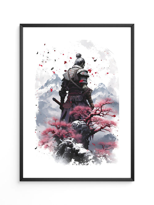 Samurai mit Kirschblüten Aquarell