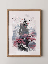 Samurai mit Kirschblüten Aquarell