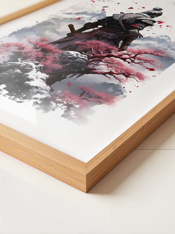Samurai mit Kirschblüten Aquarell