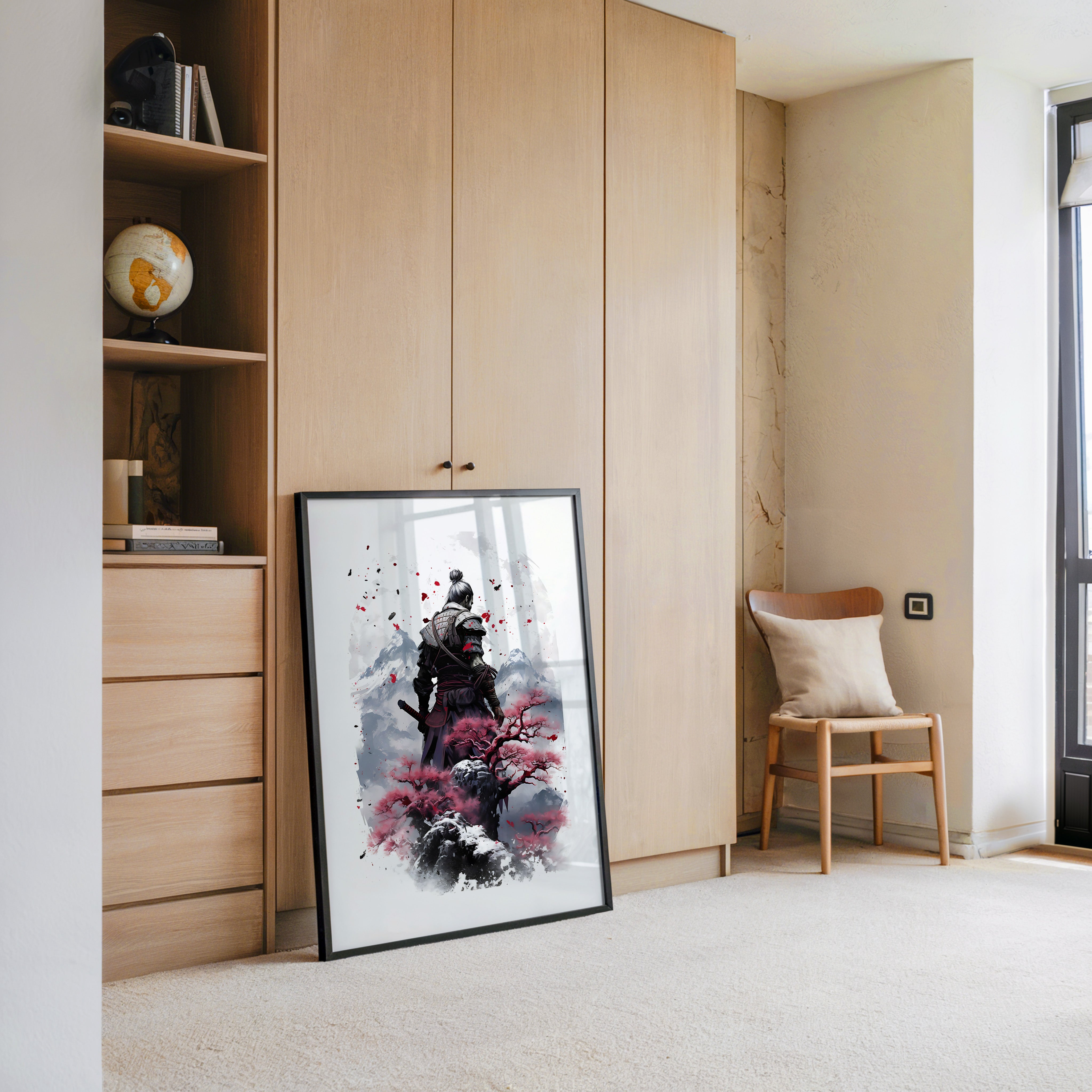 Samurai mit Kirschblüten Aquarell