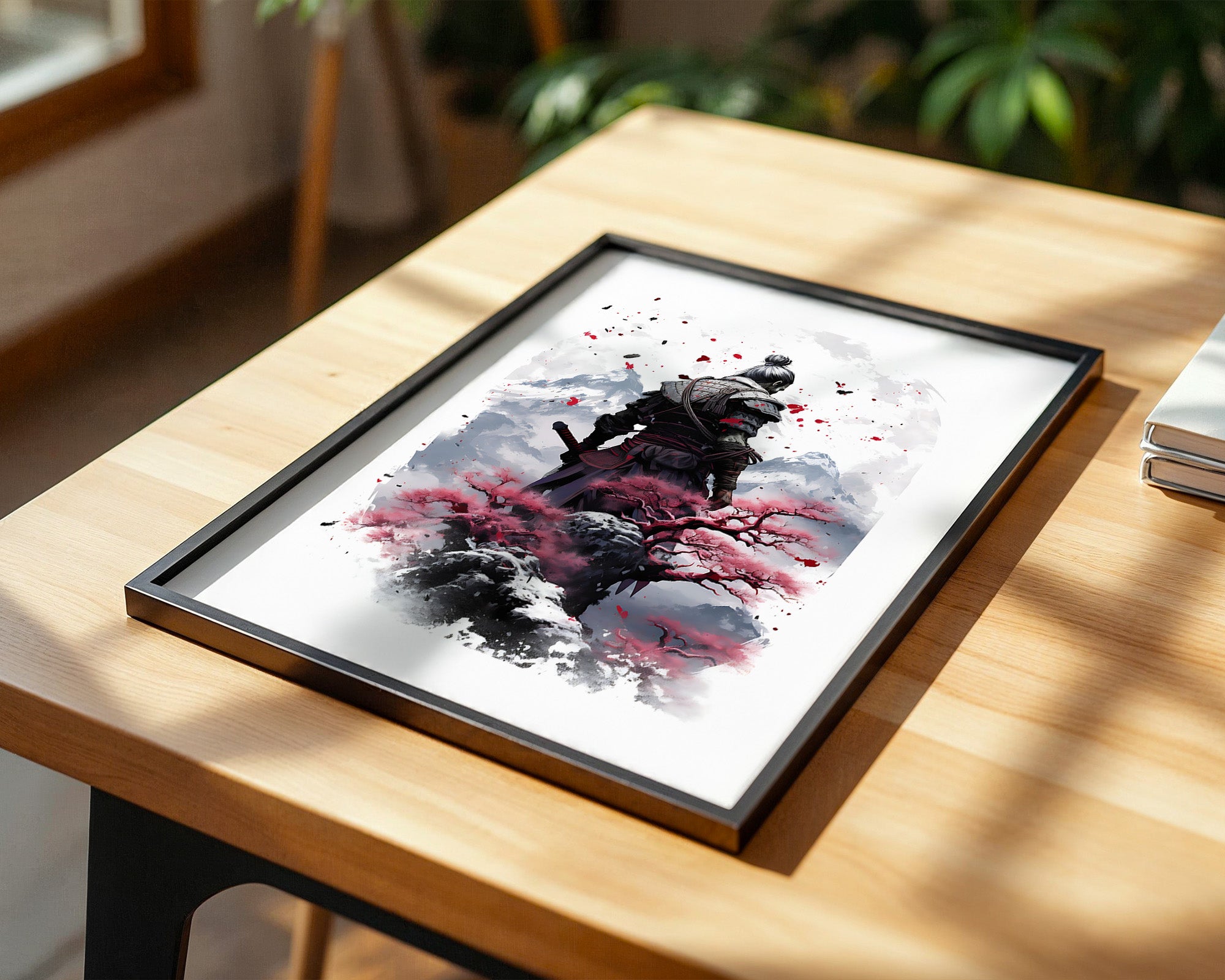 Samurai mit Kirschblüten Aquarell