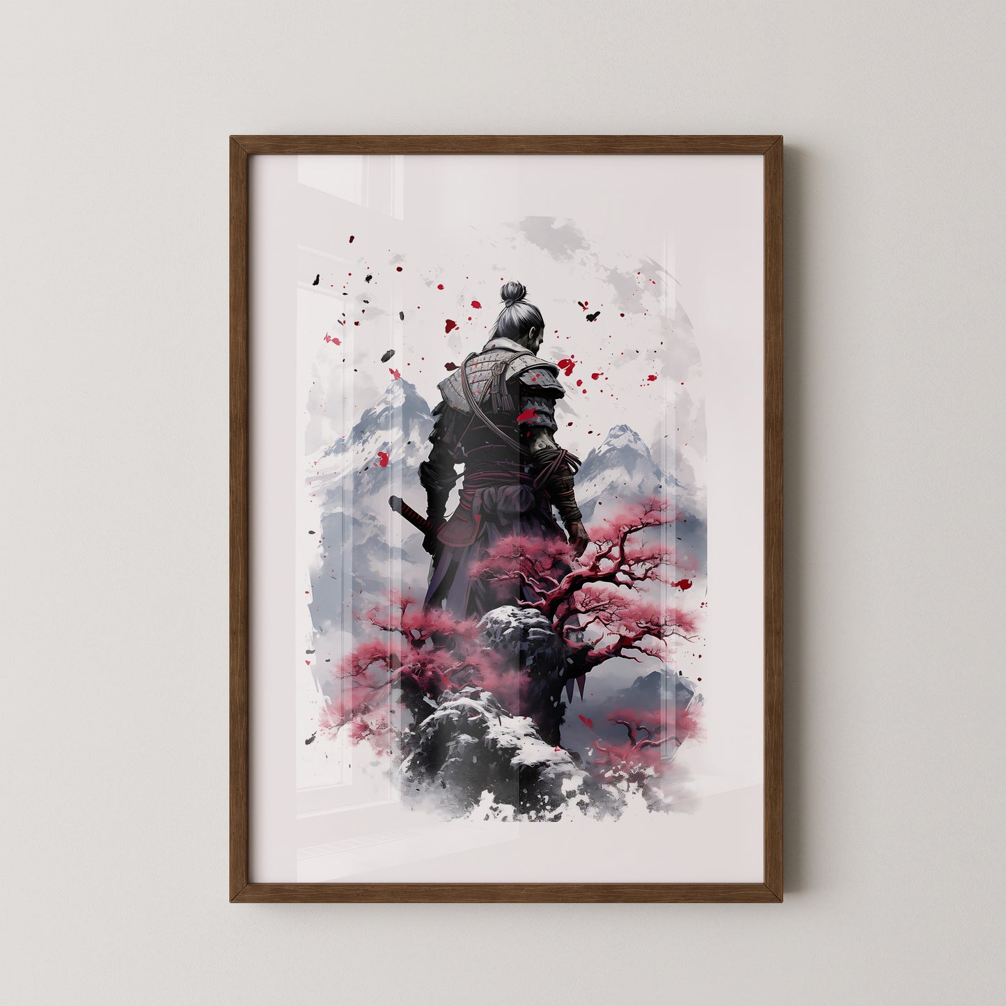 Samurai mit Kirschblüten Aquarell
