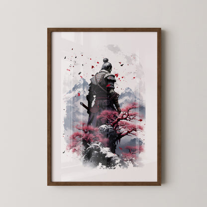 Samurai mit Kirschblüten Aquarell