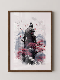 Samurai mit Kirschblüten Aquarell