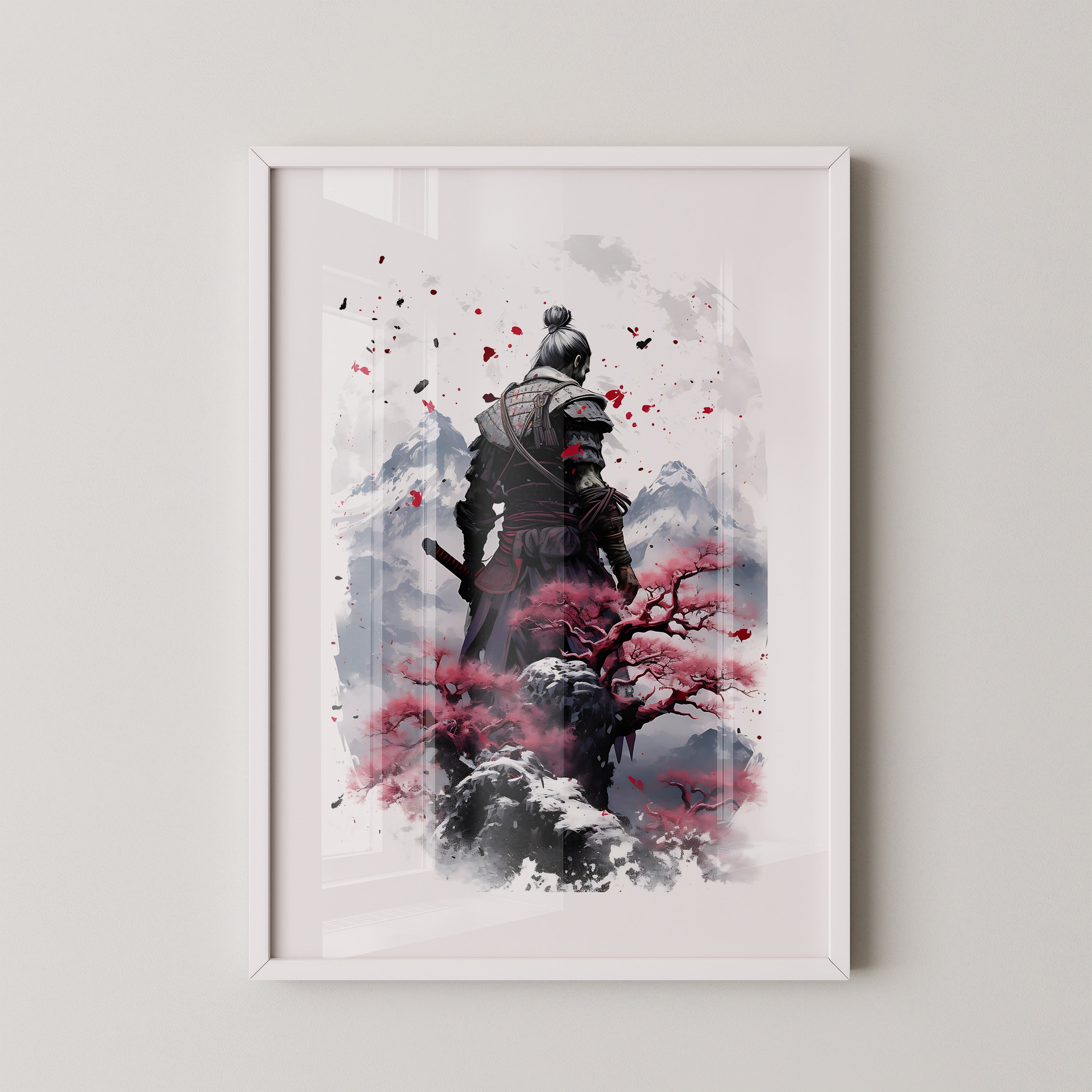 Samurai mit Kirschblüten Aquarell