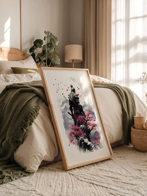 Samurai mit Kirschblüten Aquarell