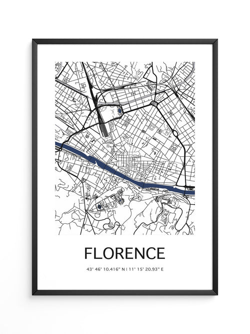 Florenz Stadtplan Schwarz Weiß