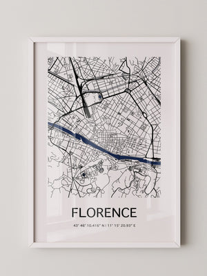 Florenz Stadtplan Schwarz Weiß