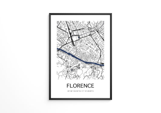 Florenz Stadtplan Schwarz Weiß