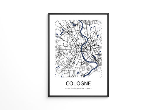 Köln Stadtplan Blau Linien