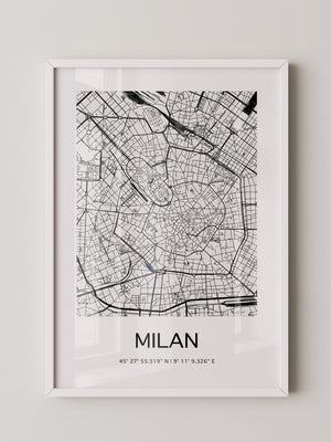 Mailand Stadtplan Schwarz-Weiß