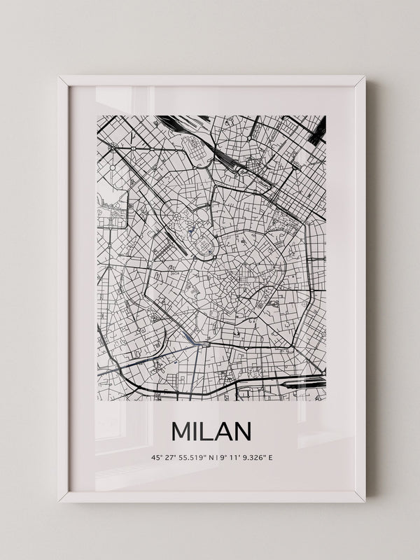 Mailand Stadtplan Schwarz-Weiß