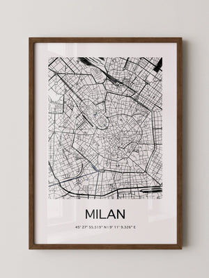 Mailand Stadtplan Schwarz-Weiß